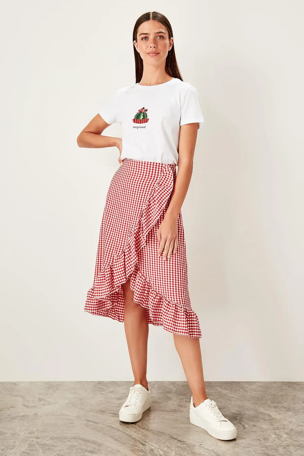 

Trendyol Red Plaid Skirt TWOSS19ET0049