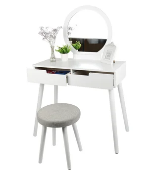 

1 Rond Mirrors 4 Drawers Wood Dresser Makeup Dressing Table Stool With Stool With Women