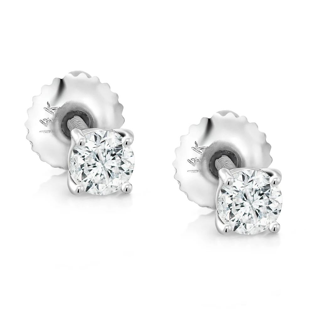 Женские серьги пусеты GemStoneKing круглые из 14K белого золота 0 50 карат с натуральным