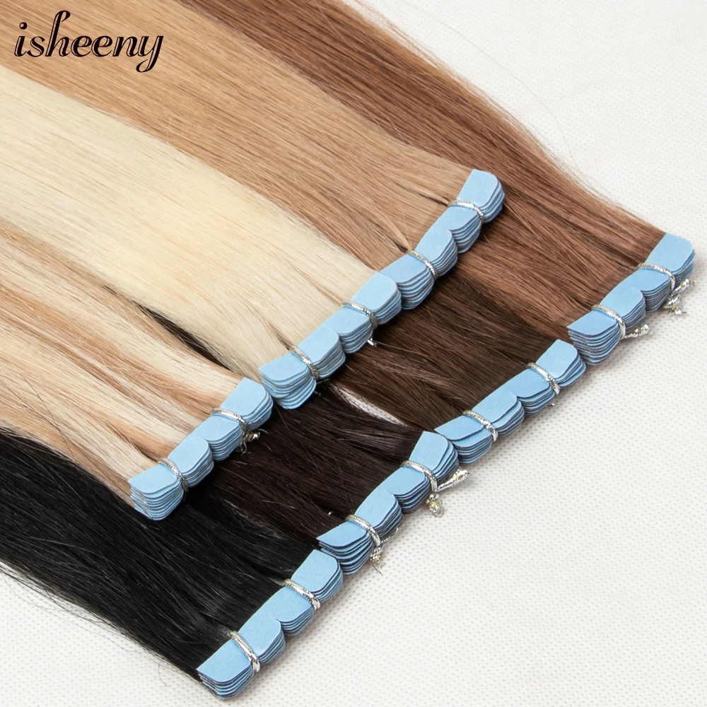 Mini Tape Hair-Extensions Human-Hair Isheeny Adhesive Remy 18-80-Pcs Hair-10-20-40 European
