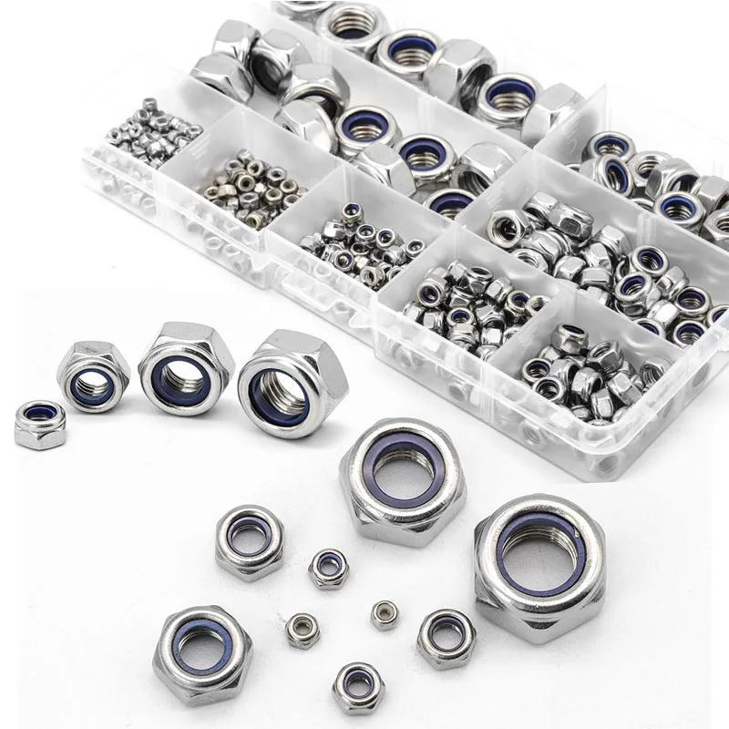 

321pcs Nylon Lock Nut 304 Stainless Steel M2 M2.5 M3 M4 M5 M6 M8 M10 M12 Hex Hexagon Self locking Nut Assortment Kit