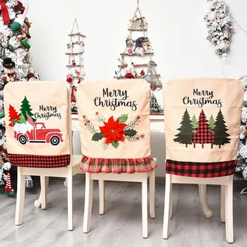 

3 Pcs Linen Christmas Chair Cover,Car Flower Christmas Tree Pattern Dinner Chair Cap Chair Covers,for Christmas Decor