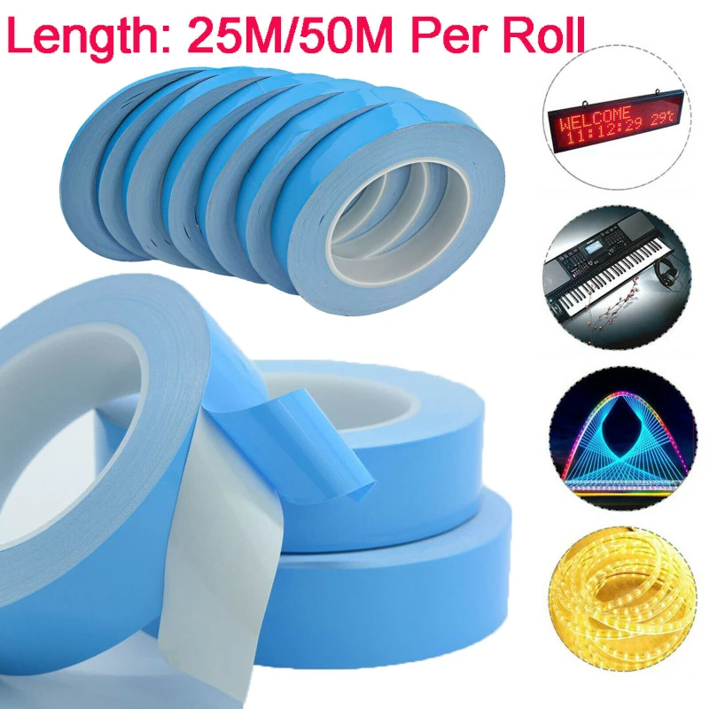 25meter/Roll 8mm 10mm 12mm 20mm Width Transfer Tape Double Side Thermal Conductive Adhesive For Chip PCB LED Strip Heatsink |