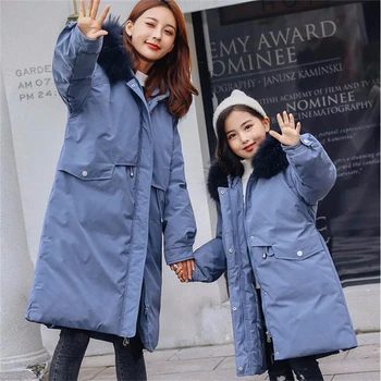 

Long-Down Jacket for Family Winter Clothes Coat Mommy and Me Parkas Jackets Thicken Mother Daughter Outwear Matching Clothing