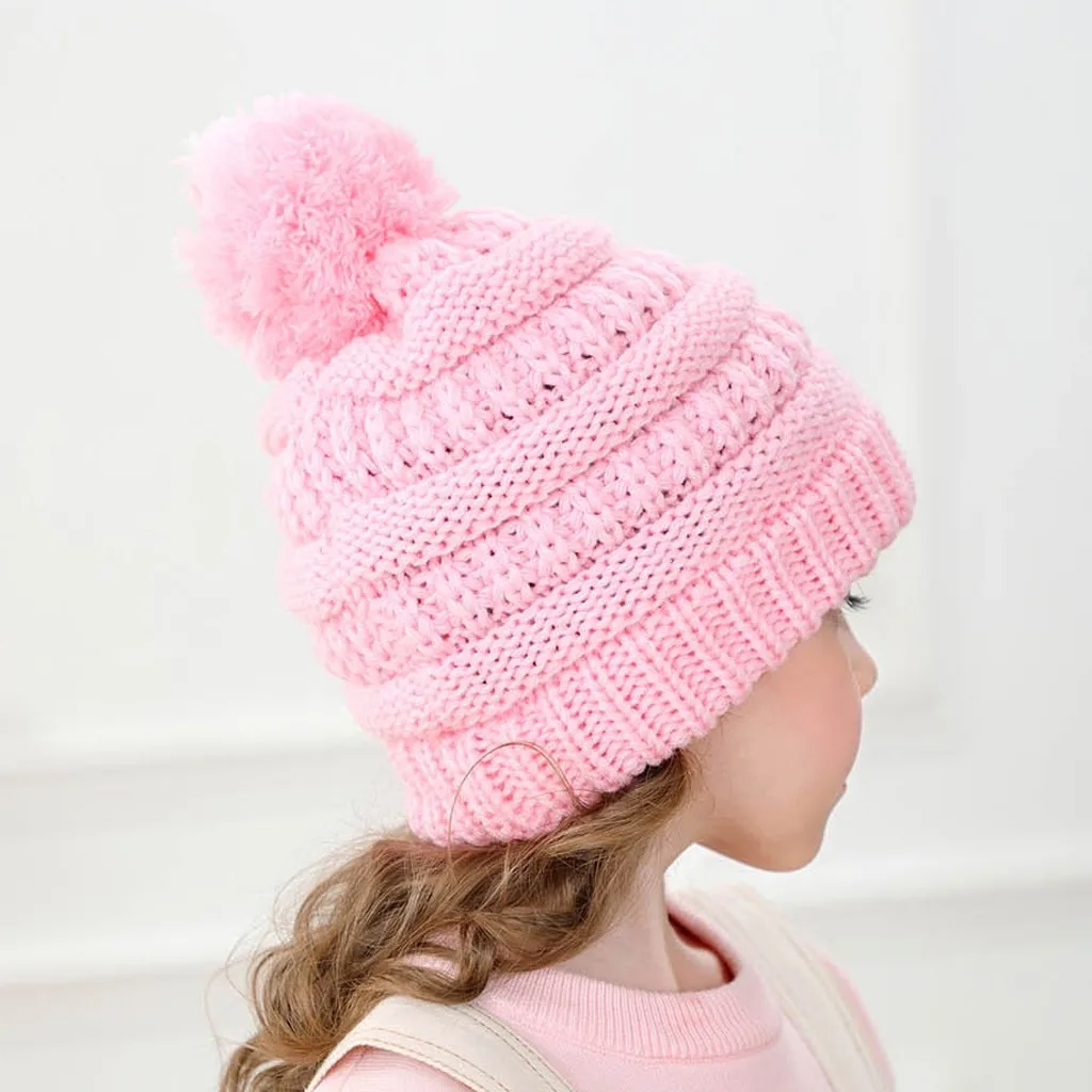 

Baby Hat Keep Warm Winter Casual Knitted Children Cap Solid Hairball Solid Fashion Hat For Girls Children'S Hat Casquette Enfant