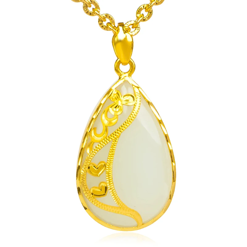 

Jewelry Gold-plated Jade Golden Pendant Woman Drop-shaped Jade Green Stone Simple Tear Drop Shaped Pendant Necklace For Women