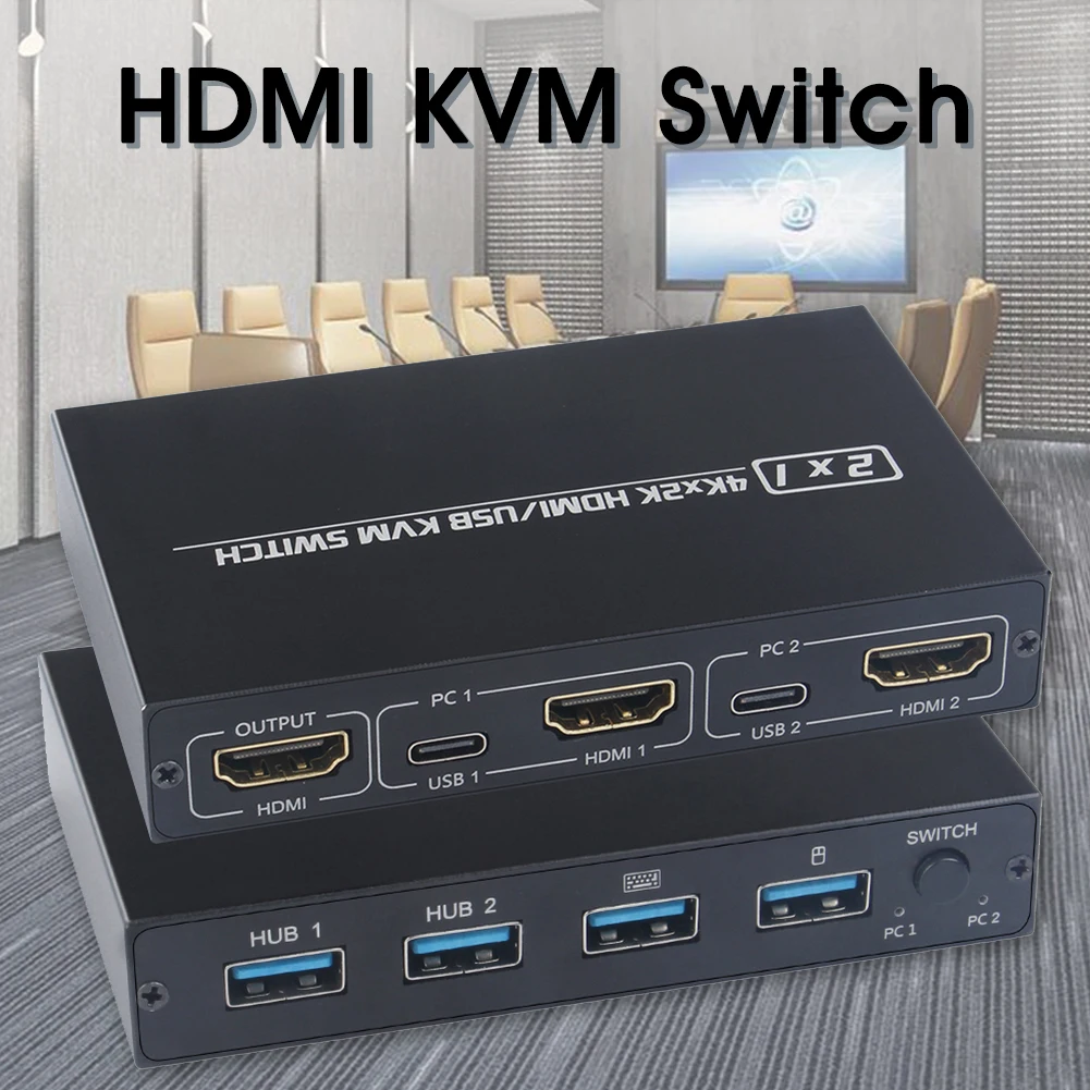 En oferta KVM-Interruptor de 2 puertos para 2 ordenadores, dispositivo para compartir un Monitor, teclado, ratón, impresora, 4K @ 30Hz 2X1 HDMI, compatible con interruptores USB KVM B6qpejl7BKx