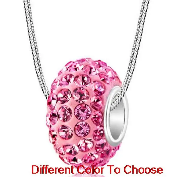 

dghj35le 10*14mm Big Hole European Beads Pendant 16inch silver Plated Chain crystal Necklace gift