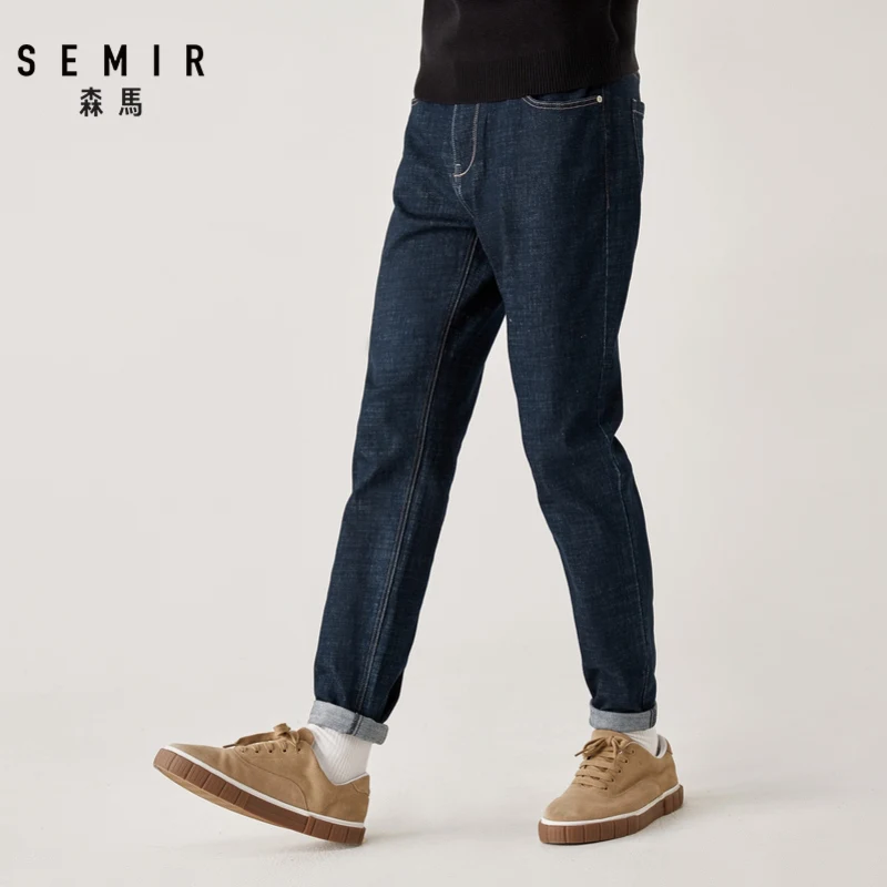 SEMIR, Стрейчевые джинсы, зимние, мужские, ins, порт, стиль, с буквенным принтом, маленькие, прямые брюки, удобные, стрейчевые, мужские джинсы