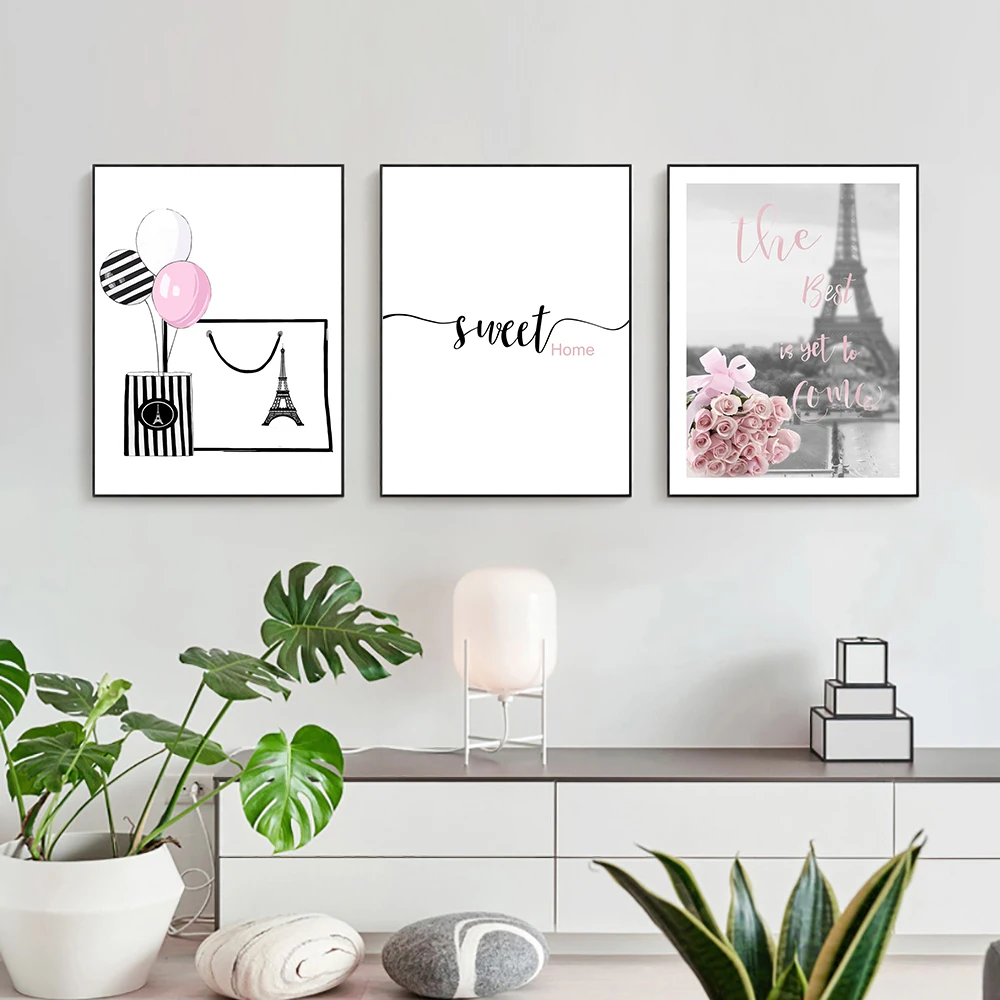 

Fashion Tower With Flowers Sweet Home Quotes Painting Artwork Poster Print On Canvas Wall Art Picture Modern Girl Room Decor
