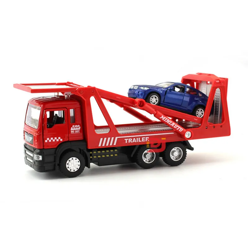 

Traffic Rescue Vehicle Trailer Flat-panel Freight Vehicle with Car Simulated Alloy Vehicle Model for Children