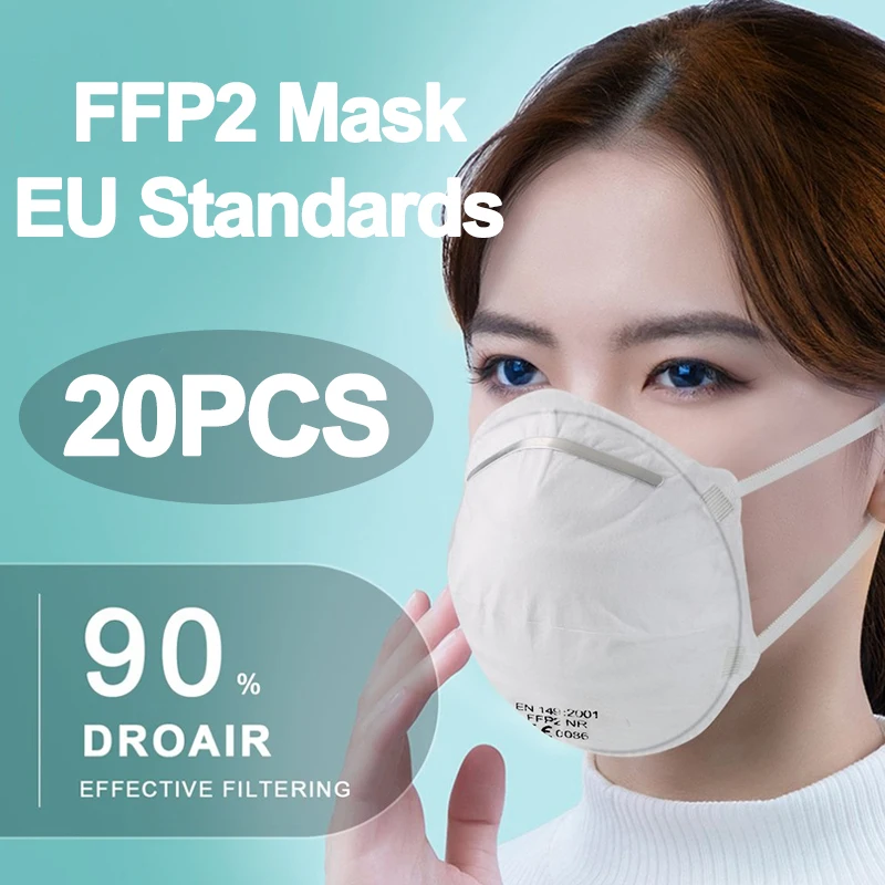 

20PCS Anti Infection PM2.5 Mouth Masks FFP2 Filter 99% KN95 Non-woven Face Covers Anti Bacteria Respirator Breathable Face Masks