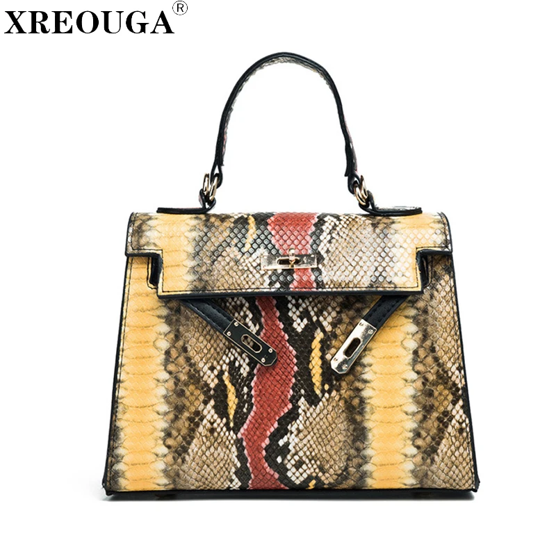 

Snake Pattern Designer Lock Retro Handbag PU Leather Vintage Shoulder Bag Women 2019 New Cross Body Bag Trendy Messenger Bolsa