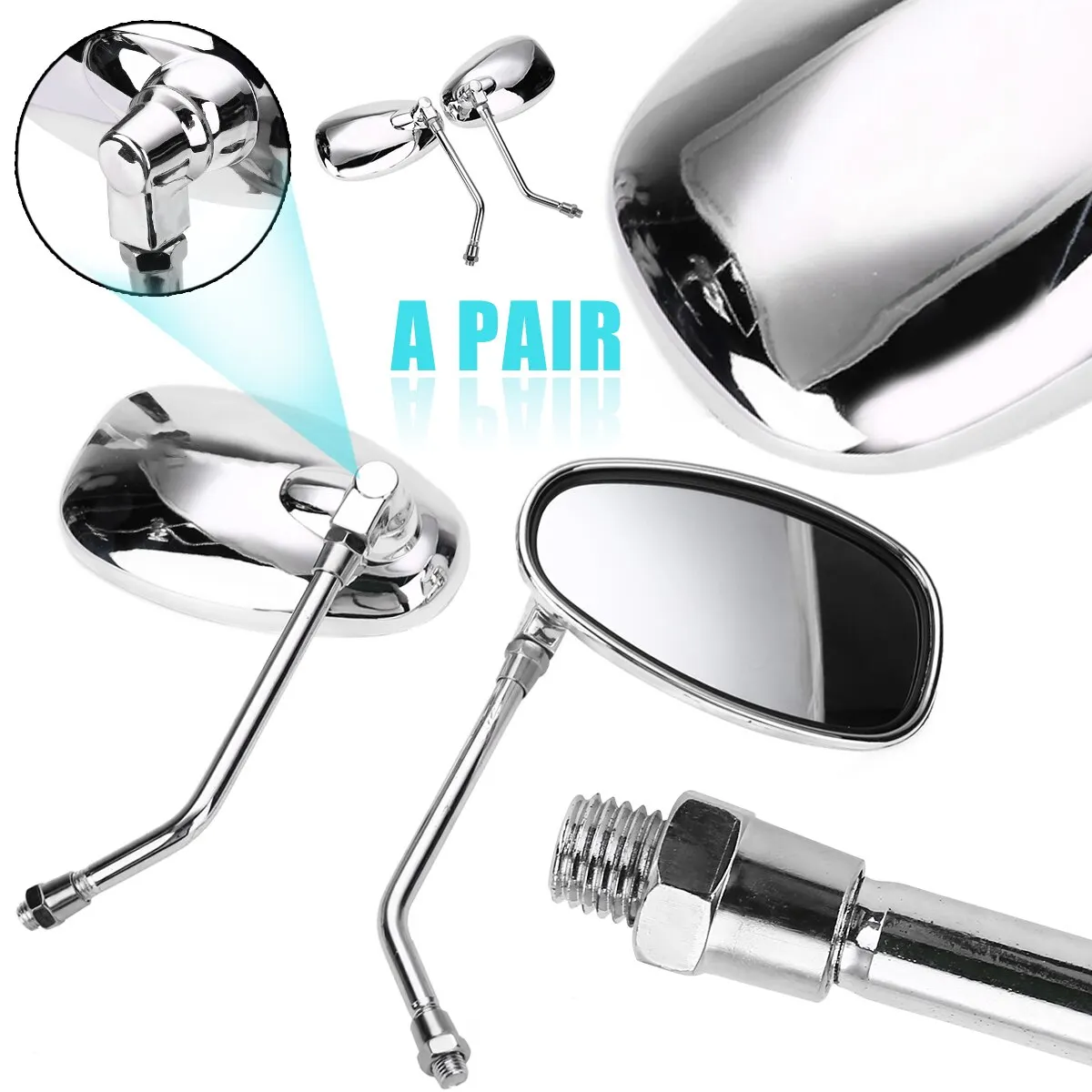 1pair Rearview Side Mirrors Chrome Aluminum Stem For Suzuki Intruder Volusia VS VL 700 750 800 1400 1500