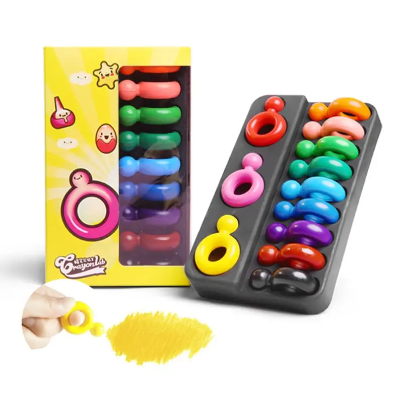 

12 Colors Non-toxic Wax Ring Shape Crayons for Toddler Baby Kids Washable Safe Painting Drawing Tool