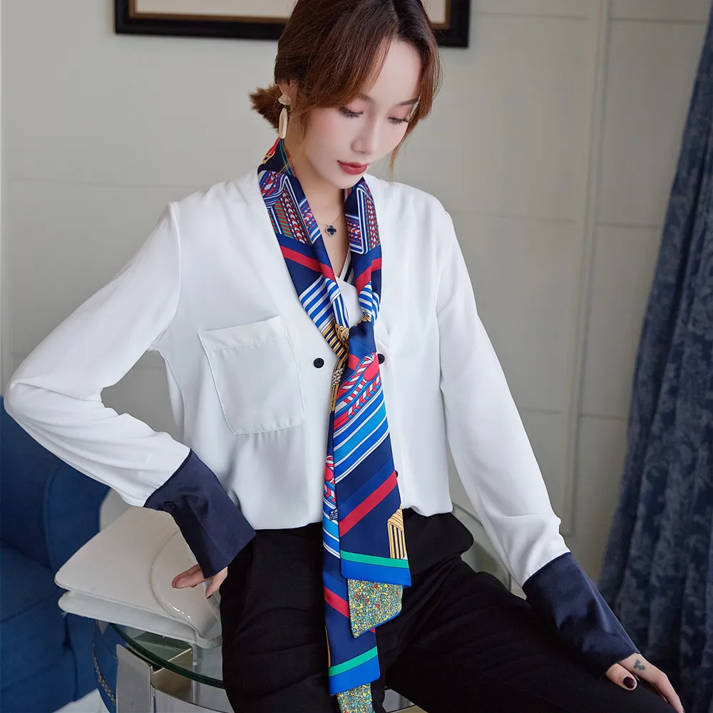 Brand New Design Double-deck Twill Belt Chain Women Scarf Neckerchief Silk Scarves For Ladies Head Scarf Handkerchief
