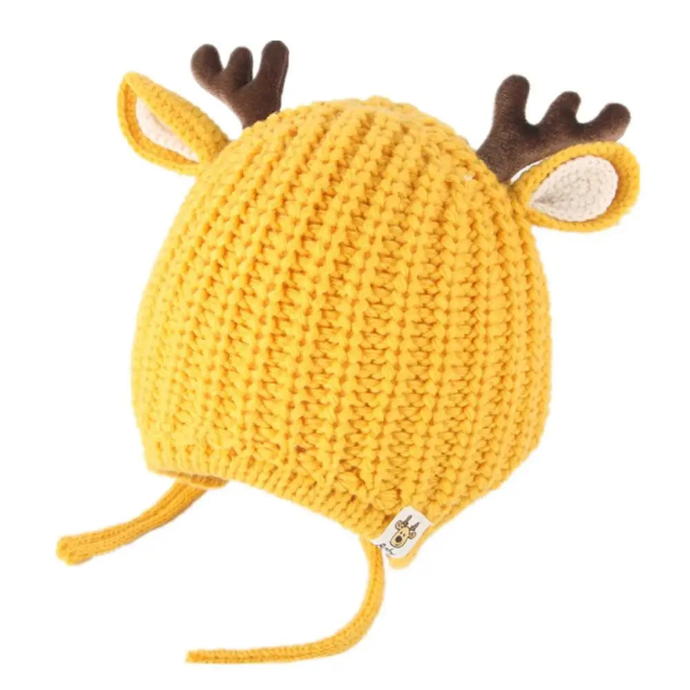 Orange Новая зимняя теплая детская шапка для маленьких девочек и мальчиков, Рождественская однотонная вязаная шапка с рисунком оленя, вязаная крючком Шапка-бини для детей, xs - Цвет: Orange
