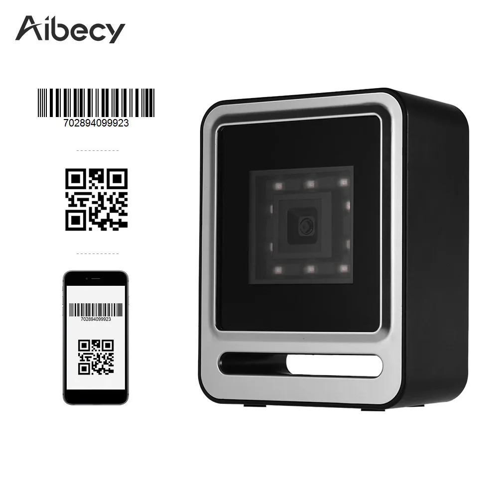 Aibecy Hands-free USB проводной 1D 2D QR Barcoder сканер Настольный всенаправленный считыватель штрих-кода платформа с кнопкой триггера