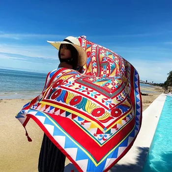 

2019 Chinese style Classic silk Spring summer autumn and winter women beautiful foulard scarf lady beach fashion New print shawl