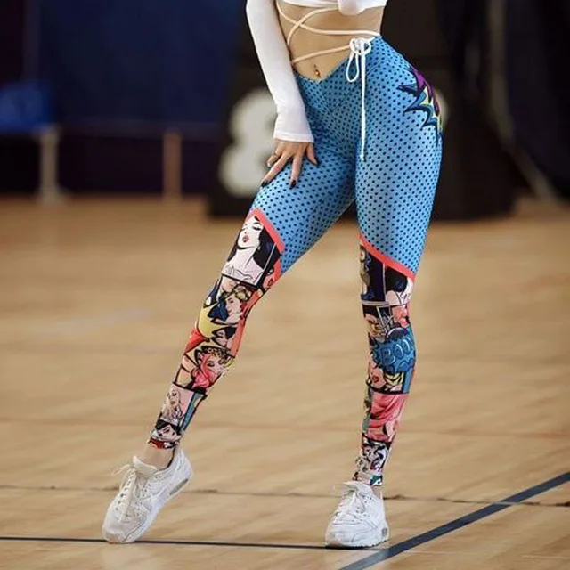 Pantalones deportivos morados para mujer mallas con estampado de grafiti para gimnasio pantalones de Yoga Push