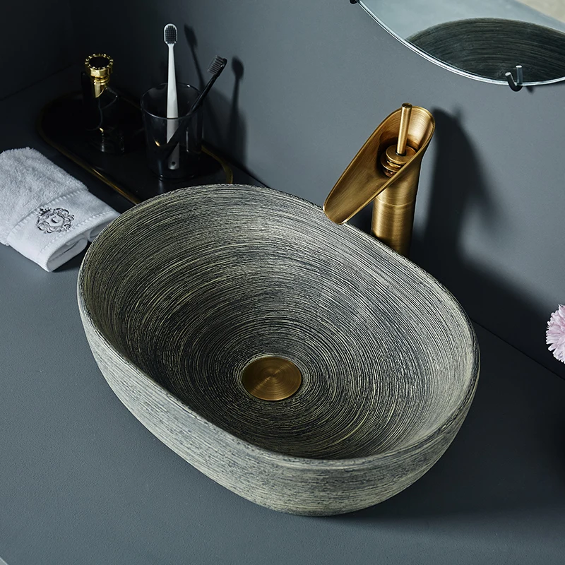 Art Ceramic Trumpet Above Counter Basin Retro Wash Home Single Bathroom American Style Sink | Обустройство дома