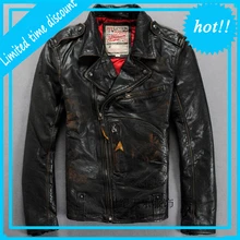 Мужская Черная куртка из натуральной кожи, винтажная Классическая мотоциклетная Байкерская повседневная мужская облегающая куртка из мягкой воловьей кожи на весну и осень, российские пальто