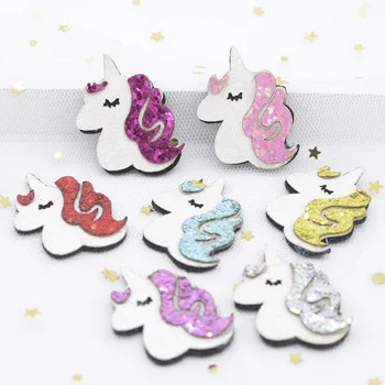 

12Pcs 30*34mm Glitter Fabric Appliques Cartoon Unicorn Horse Pads Patches for DIY Clothes Headdress Hairpin Hoop Bow Decor L38