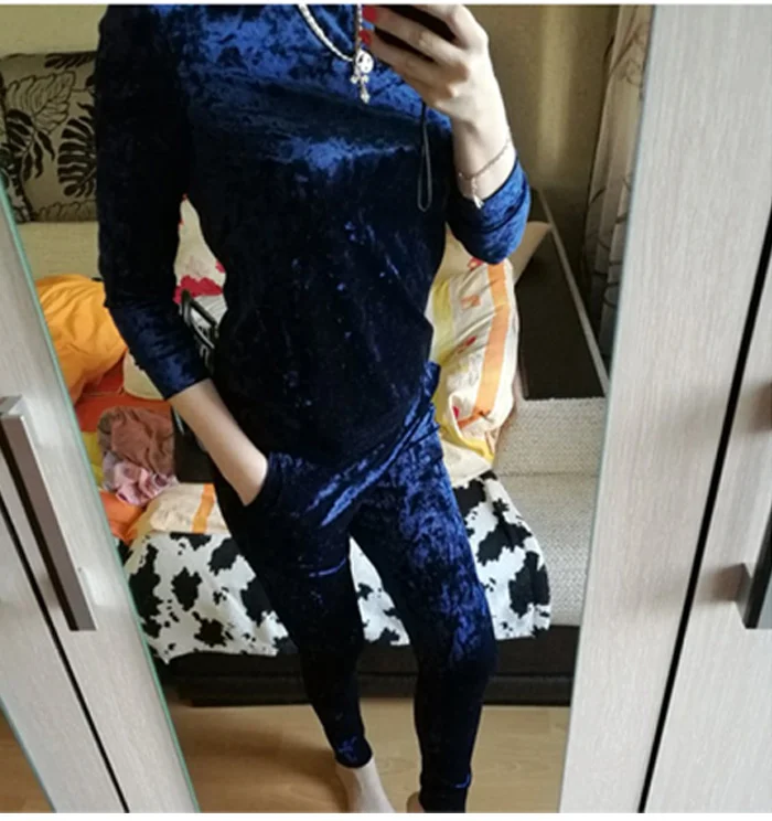 3XL 6 цветов Бархатный спортивный костюм женский костюм Бархатный комплект топ с длинными рукавами велюровый спортивный костюм наборы для женский спортивный костюм