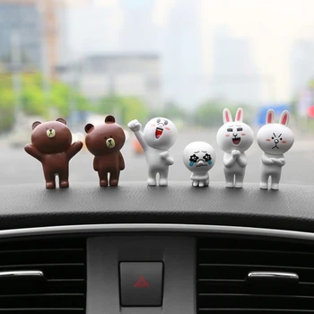 

6pcs/set Car Decoration Lovely Mini Rabbits and Bears Figurines Funny Dolls Cartoon Animal Car Interior Accessories Ornaments