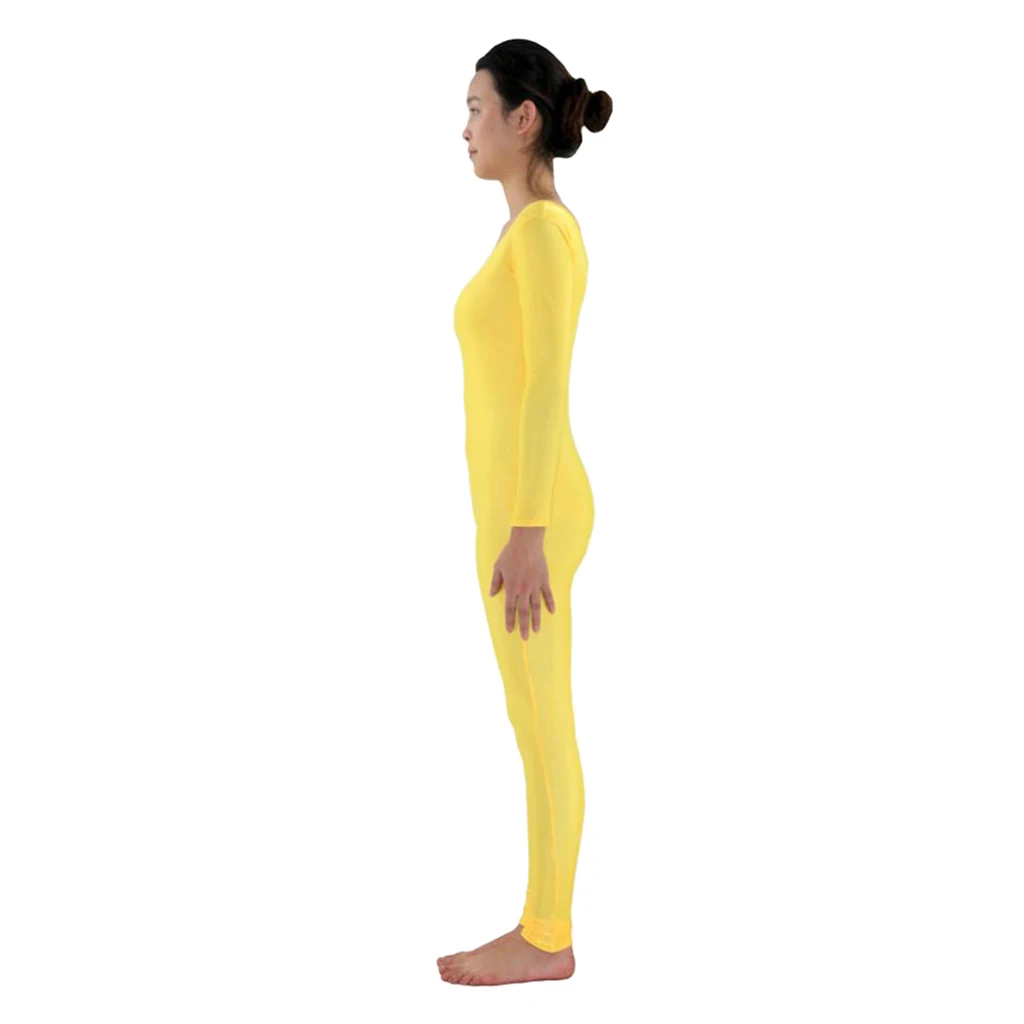 Adult Spandex Bodysuit Catsuit Dance Costume Stretch Unitard Jumpsuit Yellow XL