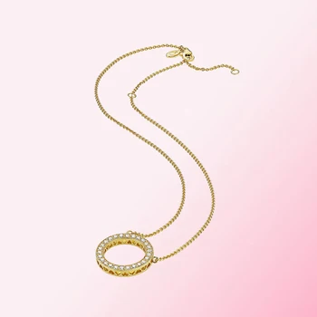

2019 100% 925 Sterling Silver Classic Circle of Gold Necklace Women Charm Fashion Personality Jewelry Free shipping