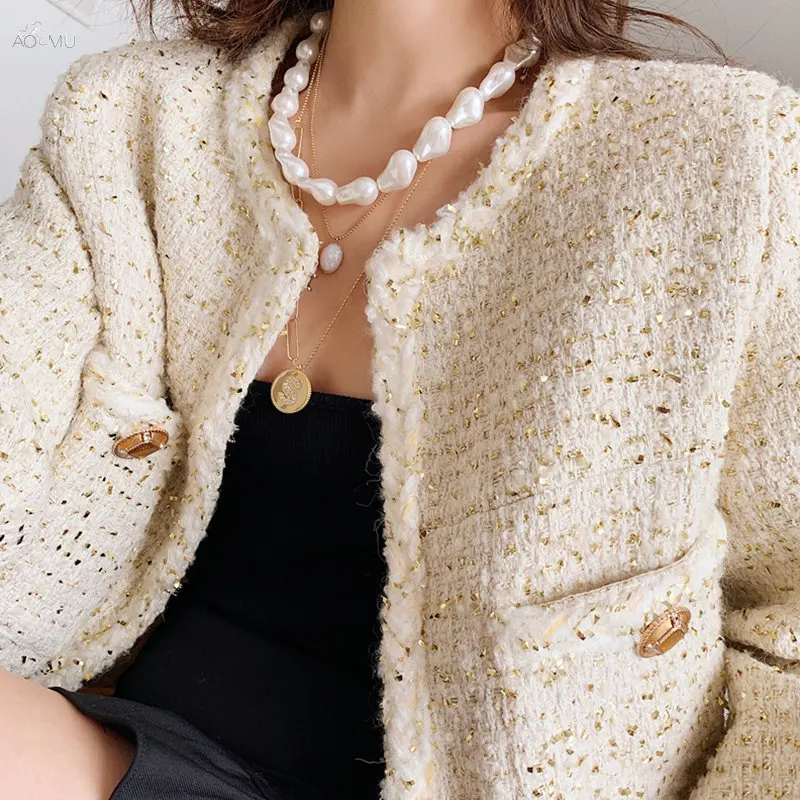 

AOMU Vintage Irregular Imitation Pearl Necklace For Women Clavicle Chain Necklace Statement Charm Fashion Jewelry