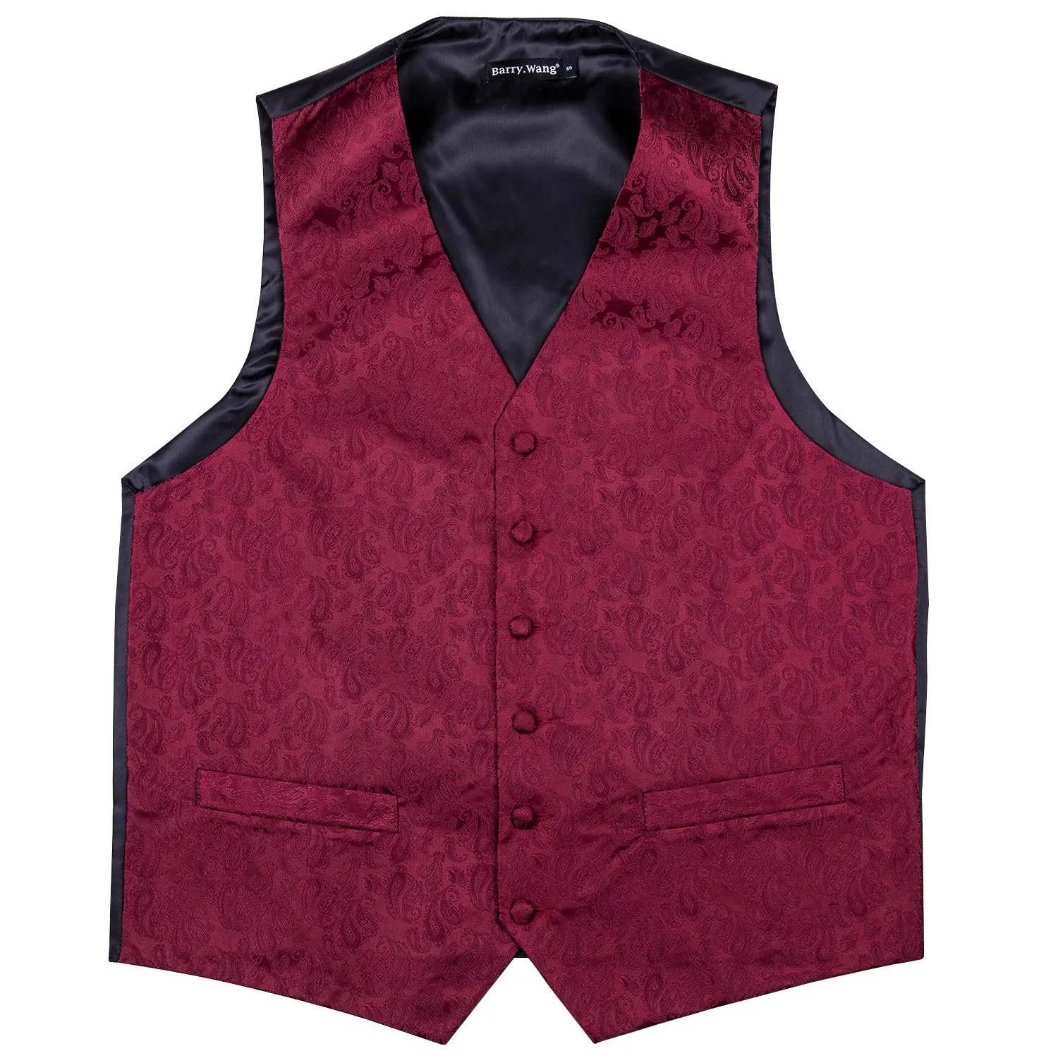 Mens Silk Vest Classic Party Wedding Red Paisley Solid Floral Jacquard Waistcoat Vest Pocket Square Tie Slim Suit Set Barry.Wang