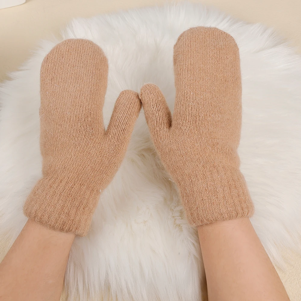 

Winter Gloves Pure Color Fashion Women Girl Rabbit Fur Mittens Soft Warm Candy Color Double Layer Female All Fingers Glove
