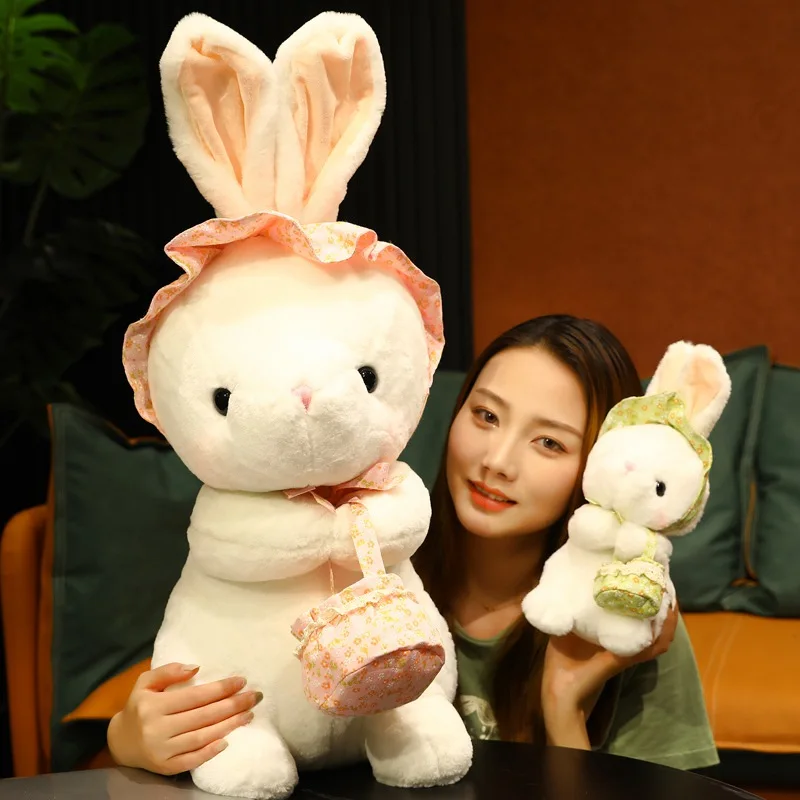 

70 см переносить корзину с Белым Кроликом, плюшевые игрушки, мягкие Мультяшные животные, длинные уши, кролик, кукла, фермерский стиль, игрушки, подарки на день рождения