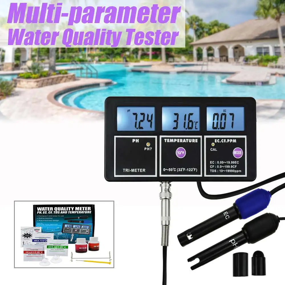 

New 5 In 1 Water Quality Multi-parameter PH EC CF TDS(ppm) Temp Tester Meter Aquariums Hydroponics Pool Fish Tank Pond Drinking