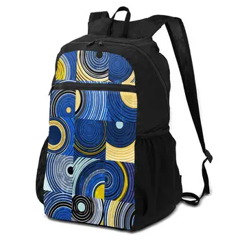 

Abstract Circles And Squares Pattern Packable Backpack Foldable ultralight Folding Handy Travel Daypack for men women OLN