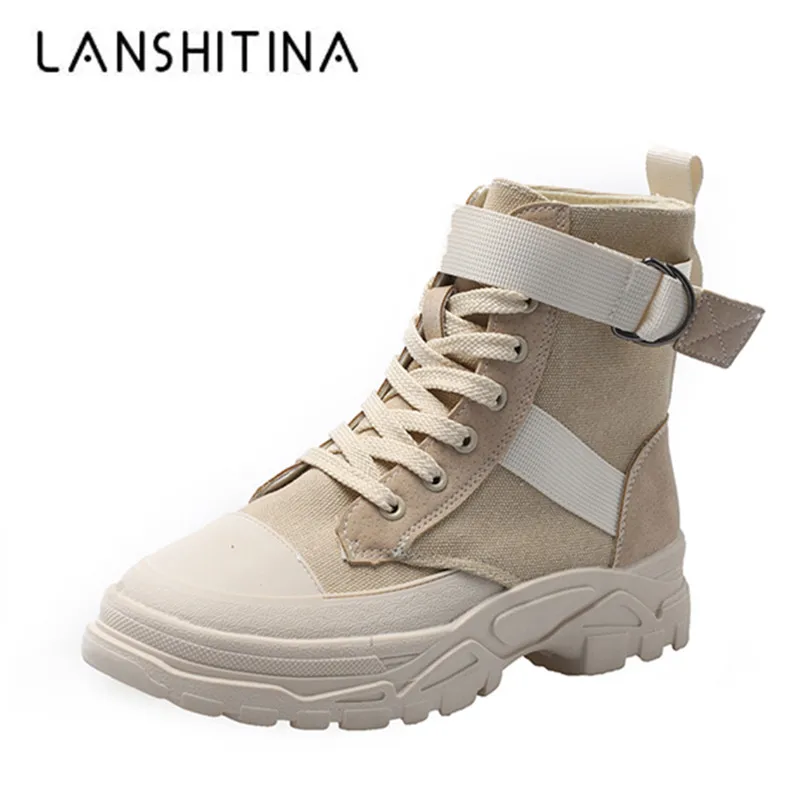 

Fashion 2019 New Autumn Motorcycle Boots Women British Style High Top Canvas Shoes Sneakers Women Flat Heels Winter Ankle Boots