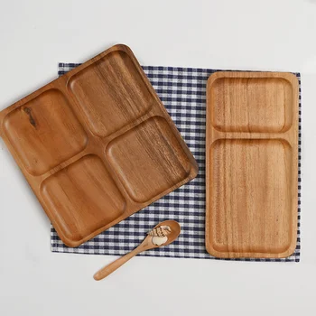 

1 Pc Eco-friendly Serving Tray Divided Plate Wood Snack Divider (Light Brown)