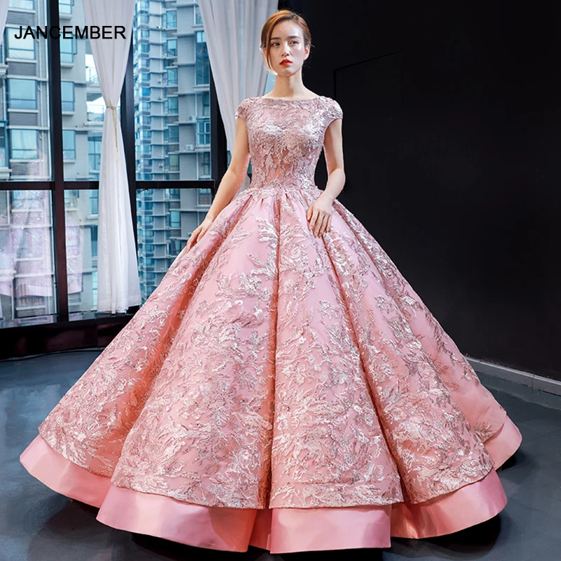 

J66941 jancember plus size evening gown elegant o neck cap sleeves evening dresses 2019 vestiti eleganti donna cerimonia sera