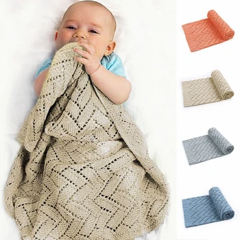 

Newborn Wrap Knitted Baby Blankets Solid Stroller Bedding Quilts Toddler Swaddling Wrap Infant Soft Swaddle 100*80 CM
