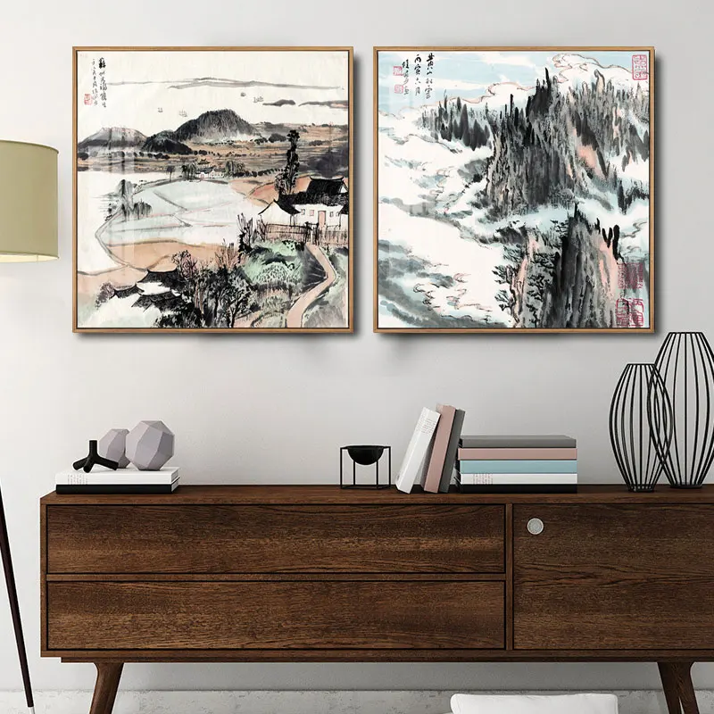 

Abstract Painting Canvas Print Mountain Water Traditional Chinese Calligraphy Wall Art Picture Poster for Living Room Home Decor