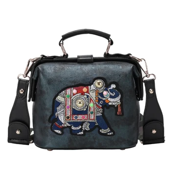 

Bags For Women 2020 Elephant Vintage Embroidery Wide Butterfly Strap PU Leather Women Shoulder Bag Female Bags Bolsa Feminina