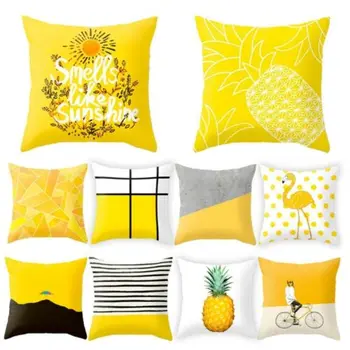 

Geometric Cotton Simple Style Pillow Case Home Decorative Yellow Print Waist Throw Latest Textile Accesorries