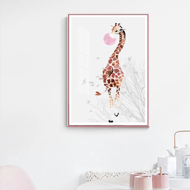 

Wall Art Canvas Painting Print Poster Nordic Bedroom Pink Bubble Giraffe Child Animal Nursery Kid Baby Room Decoration