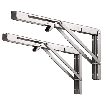 

2 Packs Stainless Steel Folding Bracket (Load 180LB) Space-Saving DIY Workbench Wall-Mounted Desktop Shelf