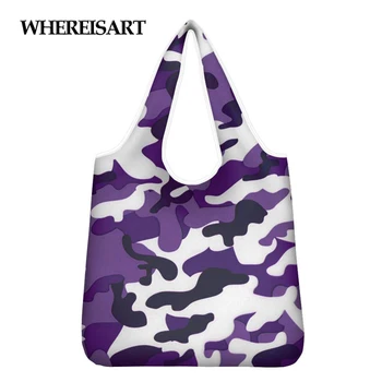 

WHEREISART Camouflage Folding Lightweight Shopping Tote Reusable Foldable Shoulder Bag Heavy Duty Washable Zippered Small Bag