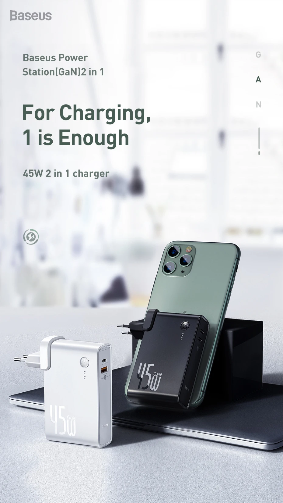 Baseus 45W 2 in 1 GaN PD Quick Charger & 10000mAh Power Bank 3