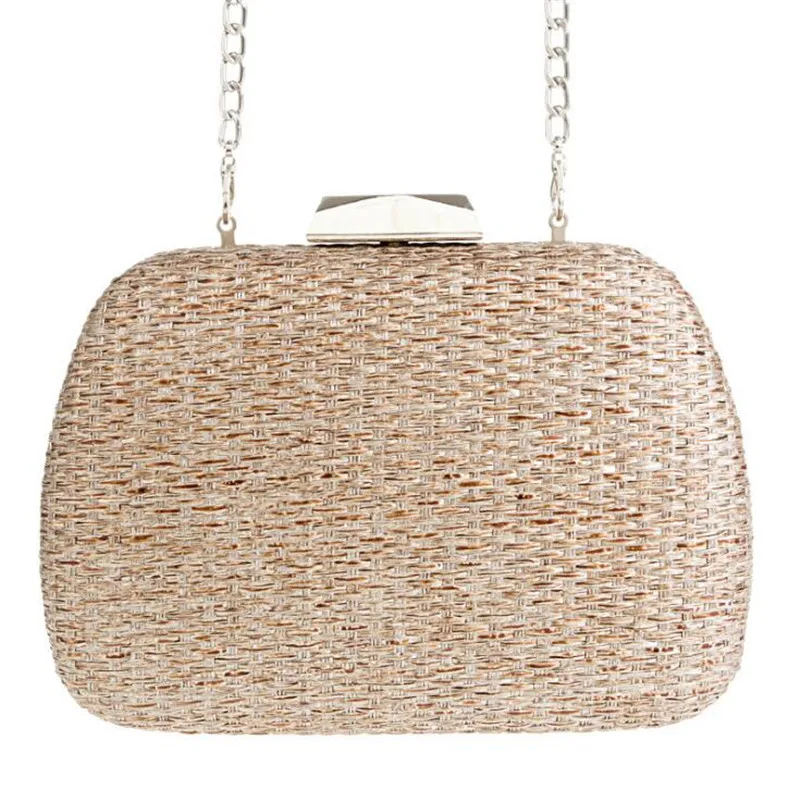 Женские вечерние сумки ручной работы, плетеные соломенные кошельки для банкета с цепочкой, сумки на плечо с цепочкой, Прямая поставка MN1632