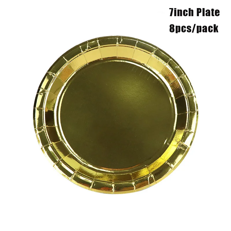Gold 7inch plate 16 шт./компл. твердая Золотая бумага чашки+ тарелки Weddiing день рождения для украшения детского душа фестиваль для детей столовая посуда все для праздника - Цвет: Gold 7inch plate